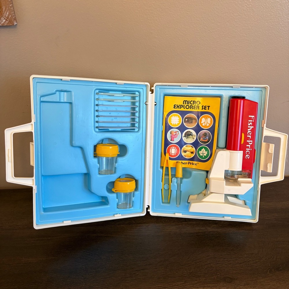Vintage 1986 Fisher-Price Micro Explorer Set 3005 Microscope Case Slides‎ Manual
